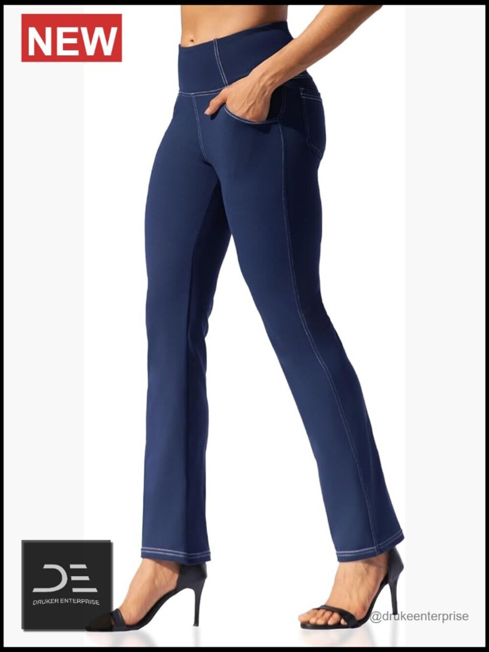 High Waisted Straight Leg Yoga Pants with Pockets Tummy Control 4-Way Stretch